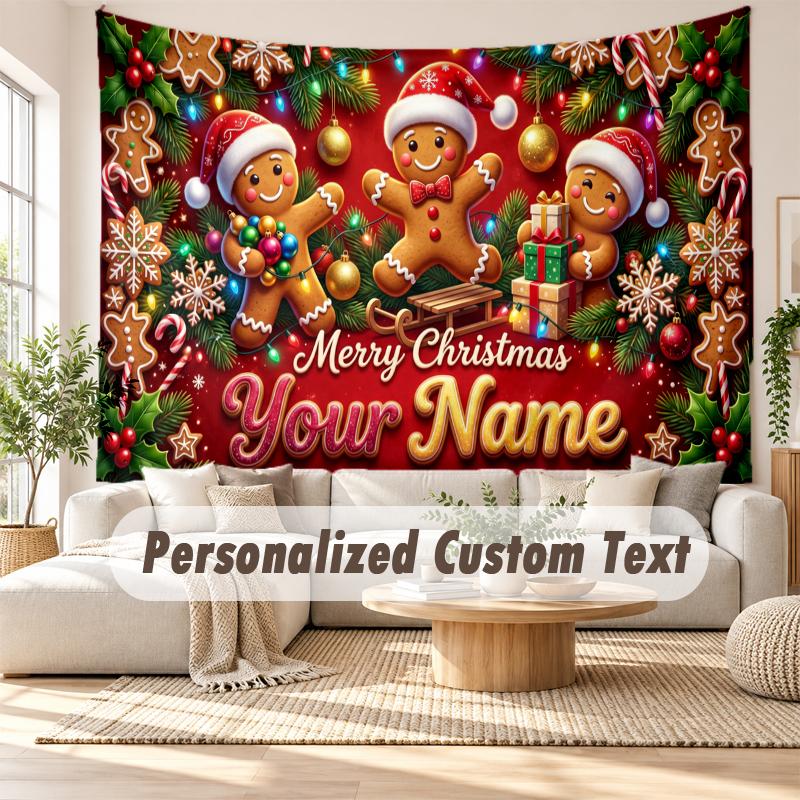 Christmas Custom Name Printed Tapestry Wall Hanging For Bedroom Living Room Wall Decor Holiday Gift
