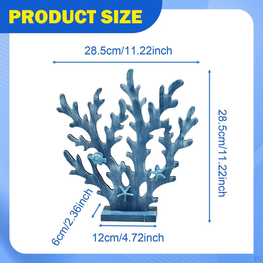 Wooden Coral Decoration Coastal Mediterranean Countertop Art Piece Craft for Themed Party