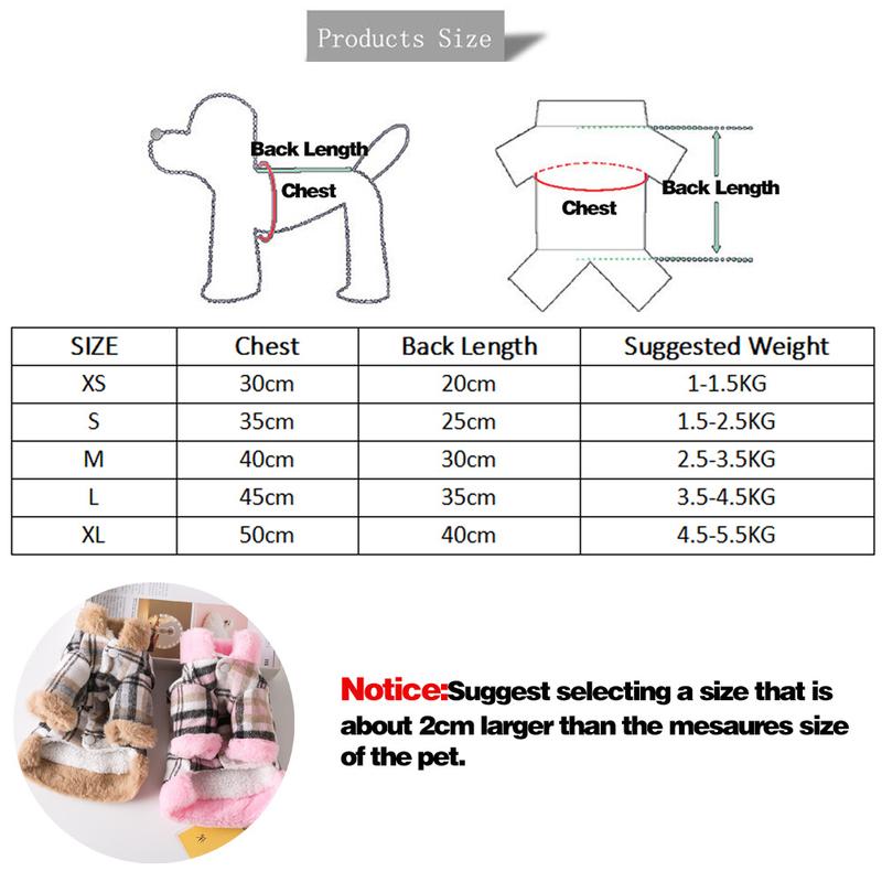 Soft Warm Dog Clothes Warm Pet Plaid Jacket For Dogs Cats Coat Jacket For Small Medium Dogs Pets Costumess