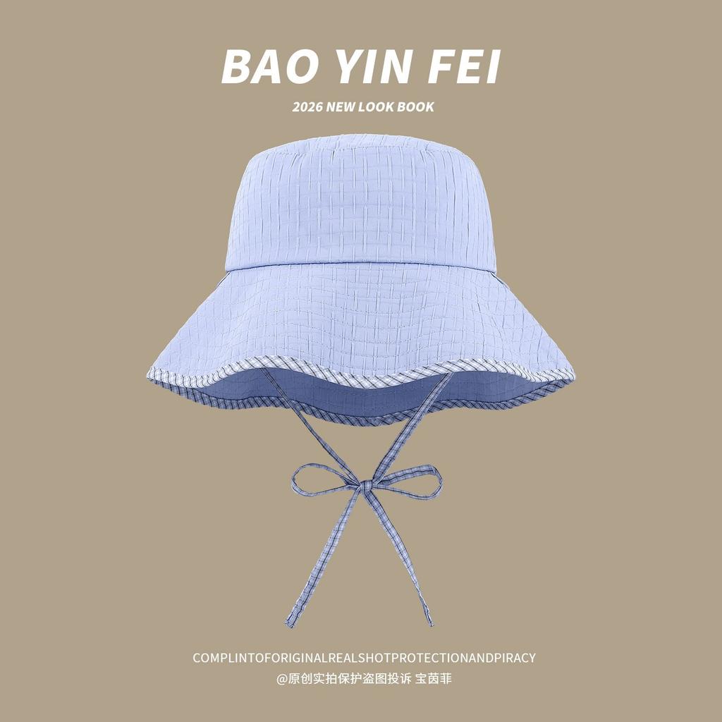 Small fresh solid color bow bucket hat spring and summer women's big eaves show face small sun hat sweet versatile basin hat