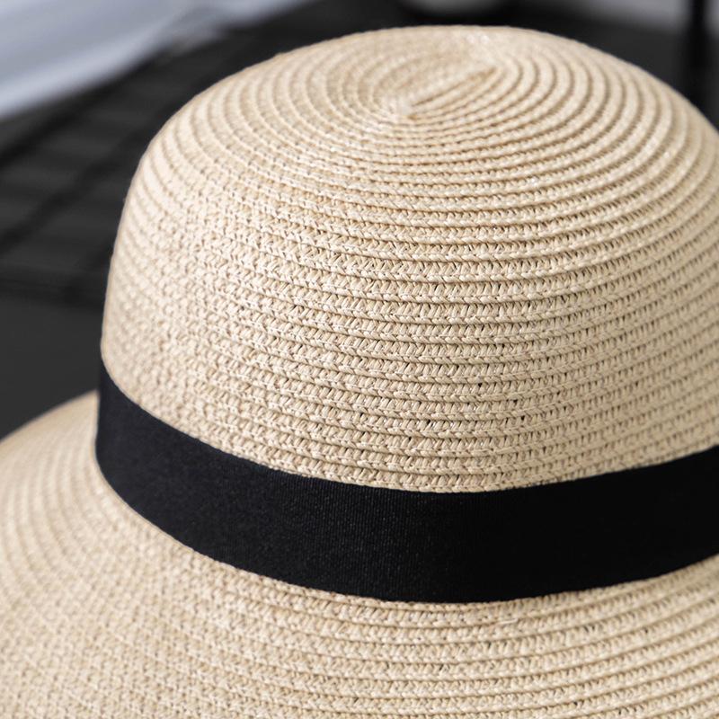 Large Bowknot Decor Bucket Hat Wide Brim French Style Straw Basin Hats Breathable Sunscreen Fisherman Cap for Women