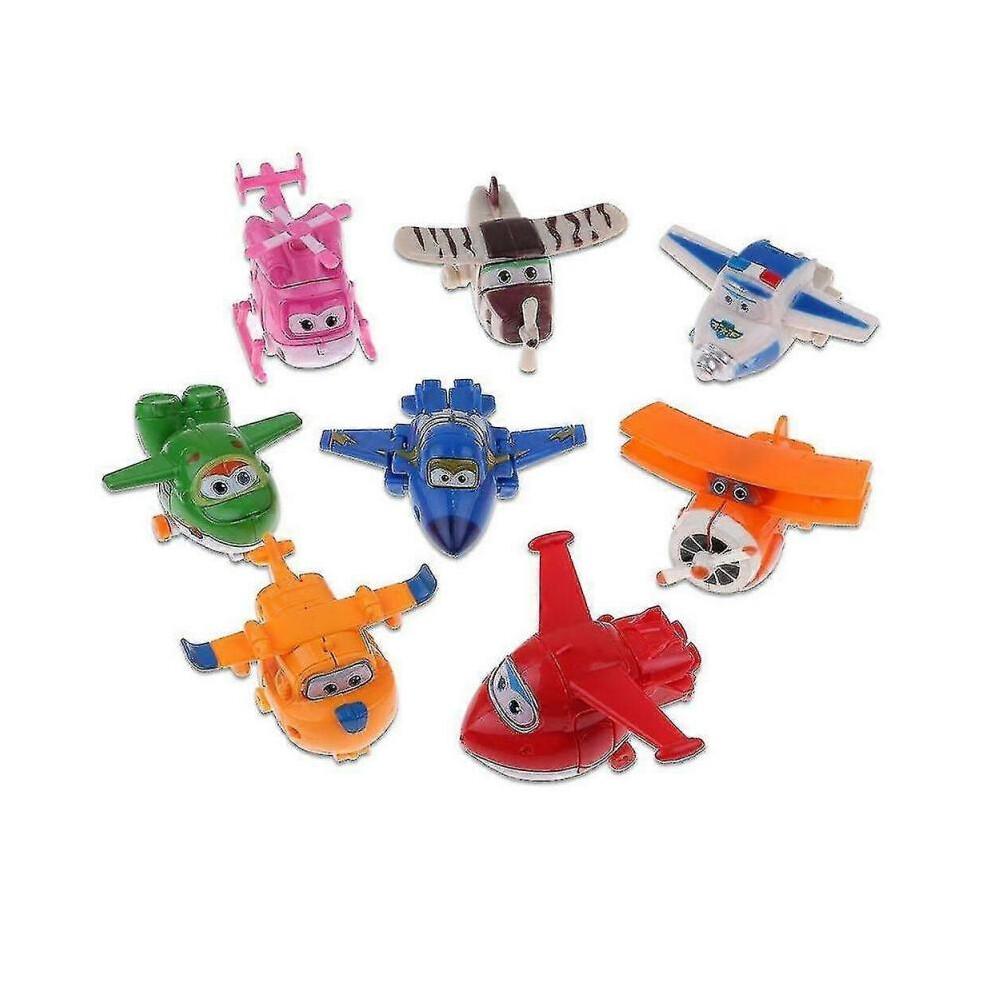 8pcs Set Tv Animation Super Wings Transforming Plane Mini Characters Kid Toys