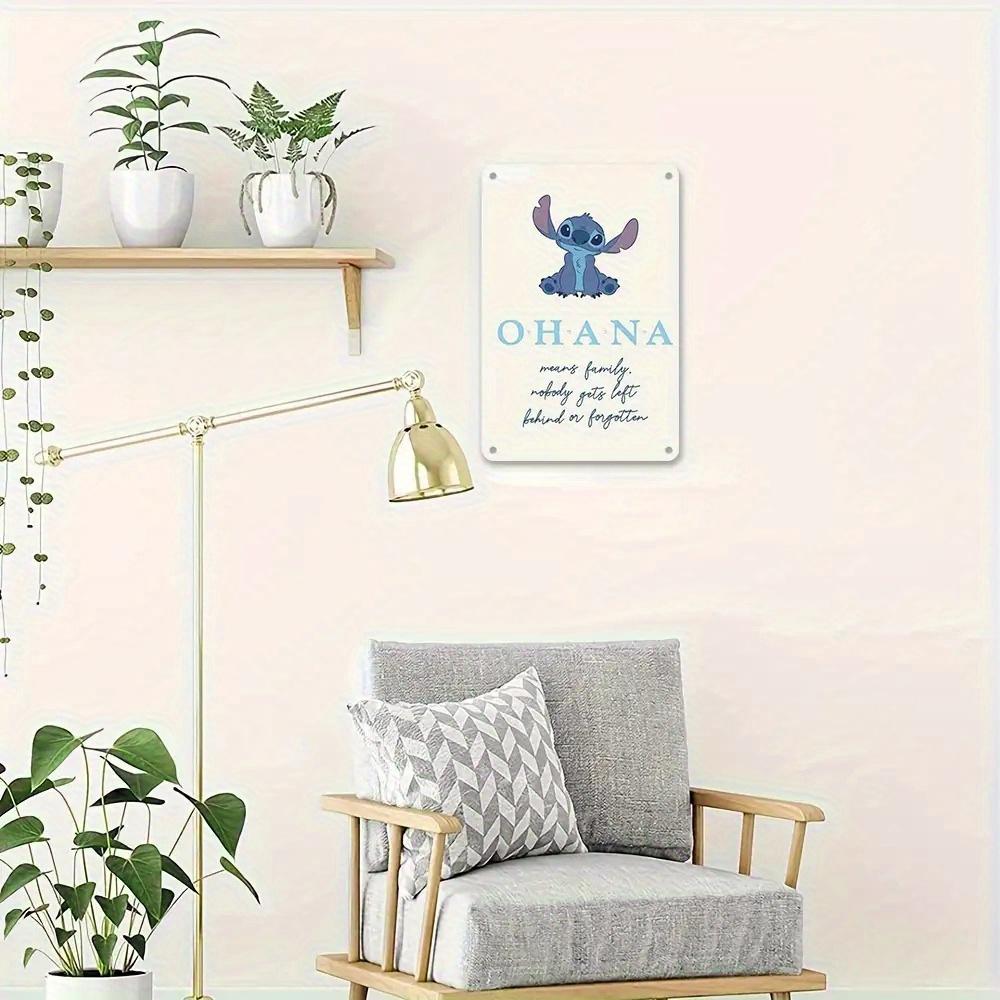 1 шт. Металлическая настенная табличка Стич 8"x12" - Охана значит семья, ретро-табличка с персонажем Стичем, прочный металлический домашний декор для детской
