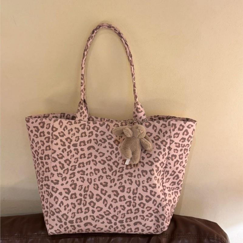 Hot Girl Sweet Cute Pink Leopard Handbag Women Large Capacity Canvas Shoulder Bag Ladies Everyday Commute Versatile Underarm Bag