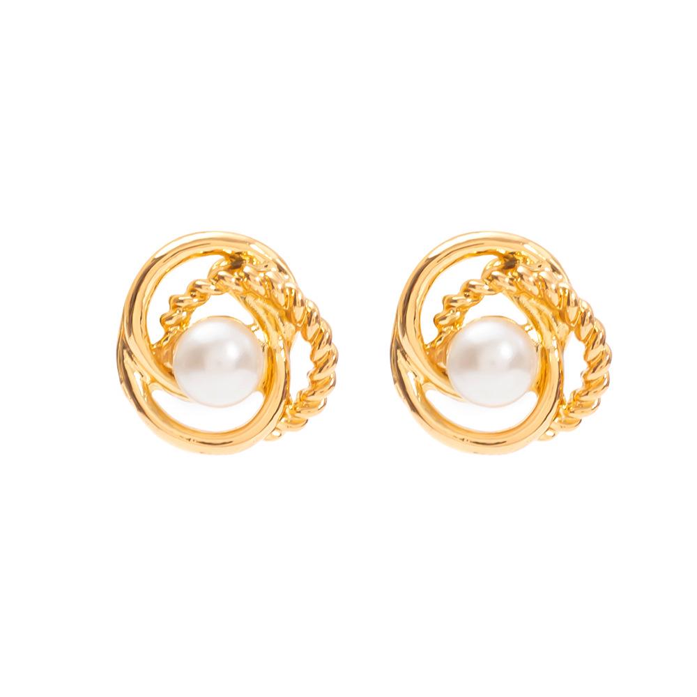 Европейская и американская мода, серьги-пусеты из цинкового сплава с жемчугом, обернутые в виде скрутки