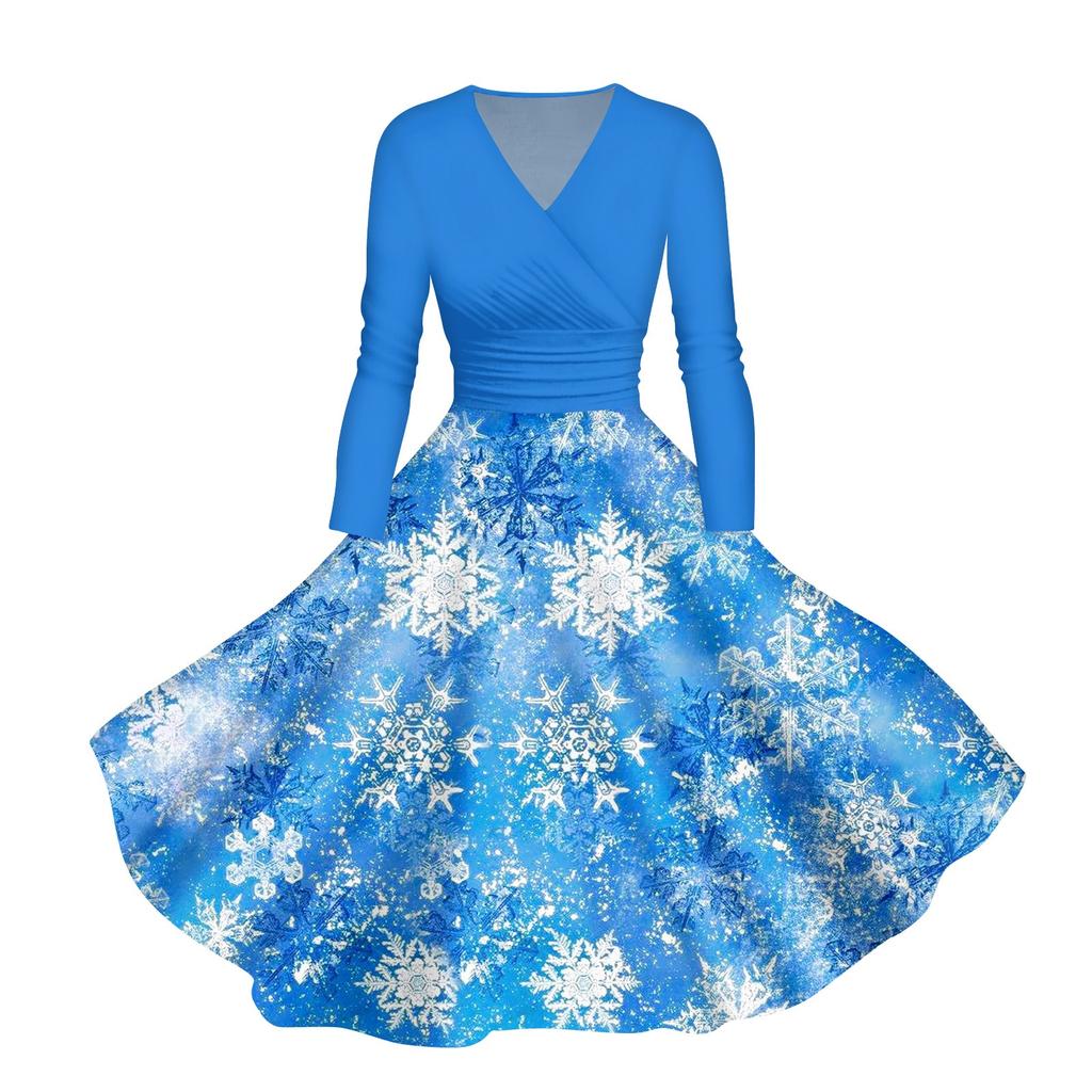 Printed And Casual Fashionable Womens Long Sleeved Vneck Sexy Dress Sexy Dress Christmas