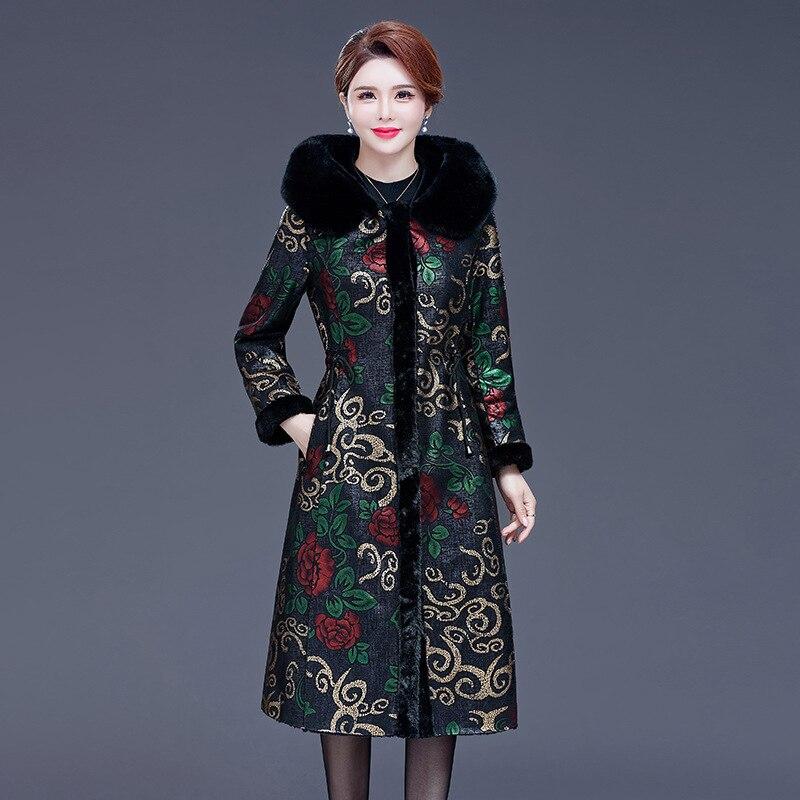 Cheap Newly Designed Women Winter Leather With Fur Reversible Big Pocket Windproof Coat Lady Puffer Jacket Cotton Padded Parkas Outwear Overcoat