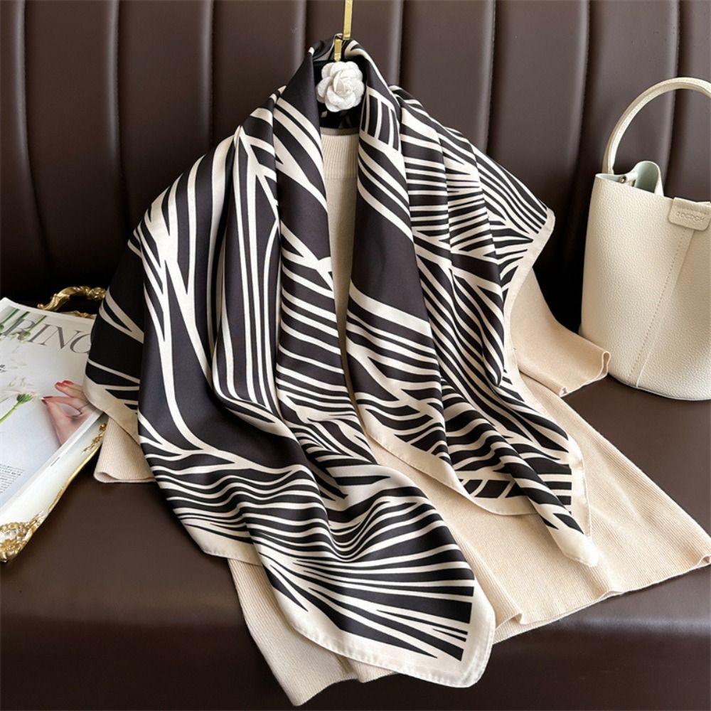 Элегантный полосатый шелковый шарф Роскошная женская шаль 90*90см Женский шарф Бандана