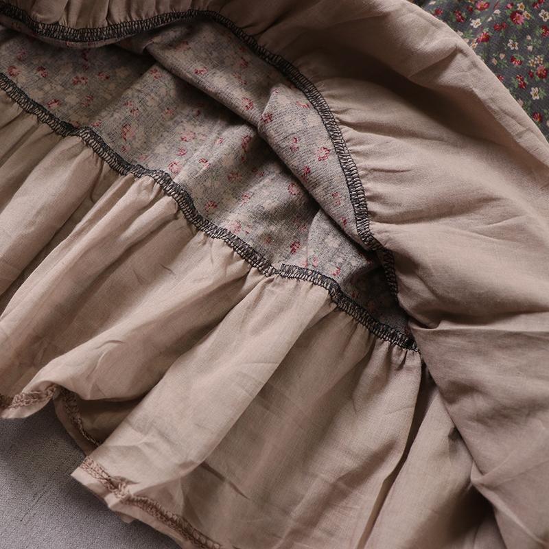 Mori Girl Autumn Spring Women Loose Long Dress Ruffled Collar Floral Cottagecore Dress Vintage Cotton Ruffles Elegant Chic Dress