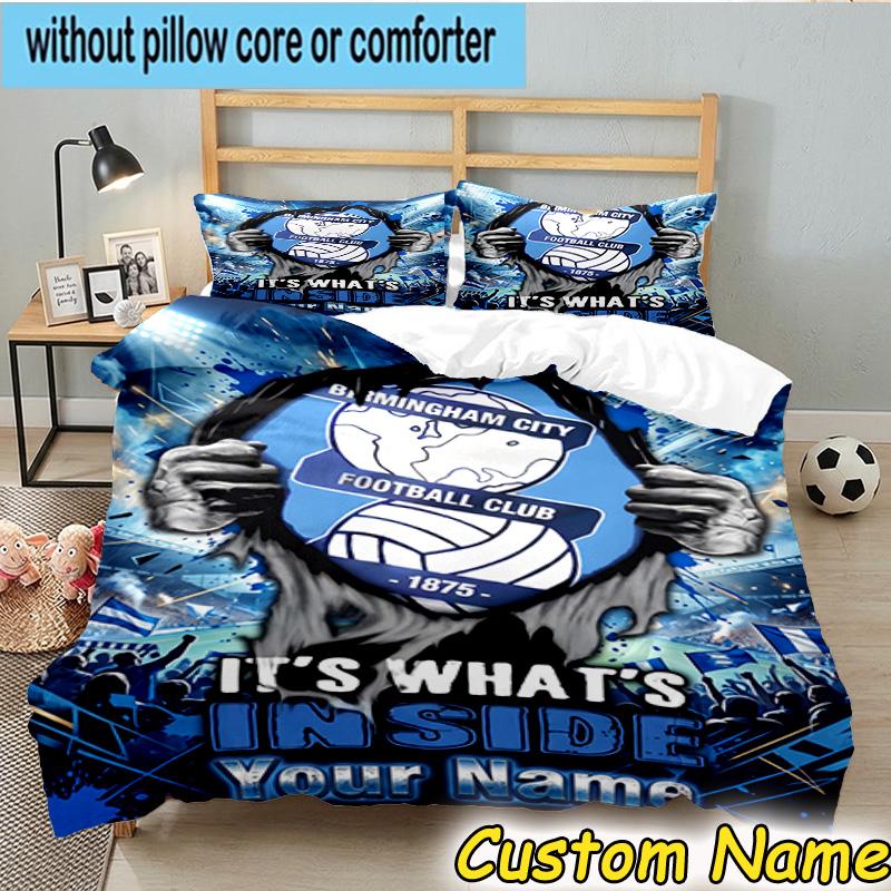 Custom Name Birmingham City Football Club Bedding Set 3PCS Duvet Cover Closure Includes 1 Duvet Cover & 2 Pillowcases for All Seasons Bedroom Decor