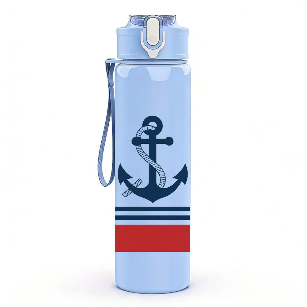 1PC Nautical Anchor Symbol Print 750ml Color Plastic Sports Water Bottle Leakproof Flip Straw Lid For Sports Office Home Use