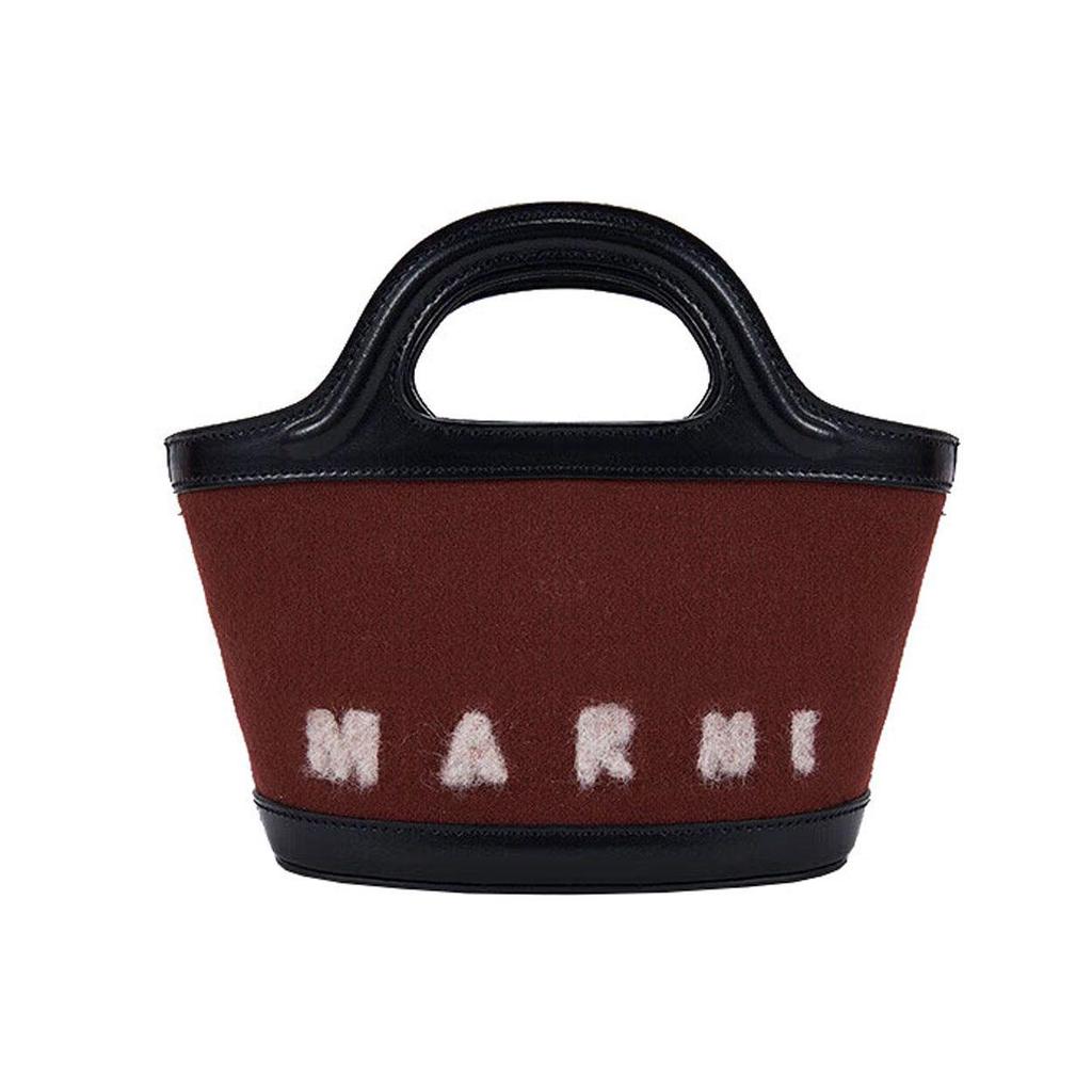 Marni Fabric And Leather Shoulder Tote Bag Shopping Basket Women Tote Bags Red Brown BMMP0096Q1P4915ZO254