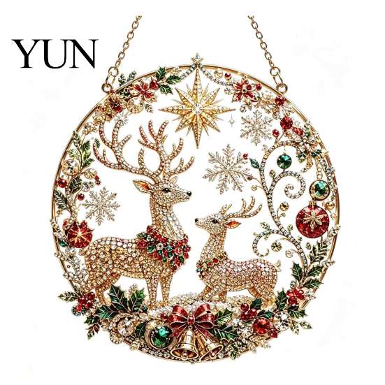 Unique Holiday Party Embellishments Christmas Hanging Diamond Art Ornament, 2D Acrylic Pearl Painting Reusable Decorations Pattern Suncatcher, Window
