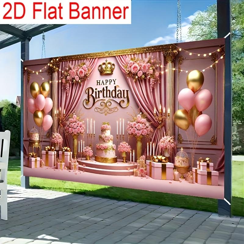 1 pair, 2Dflat, pink and gold themed birthday backdrop banner, suitable for birthday celebration photo backgrounds, wsj
