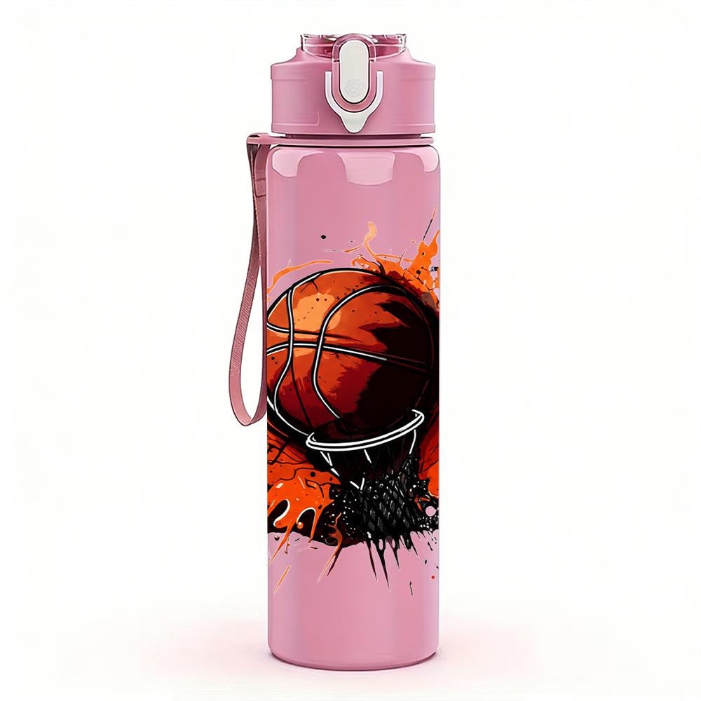 1PC Dripping Orange Basketball Graphic 750ml Color Plastic Water Bottle Leakproof Flip Straw Lid For Sports Office Home Use