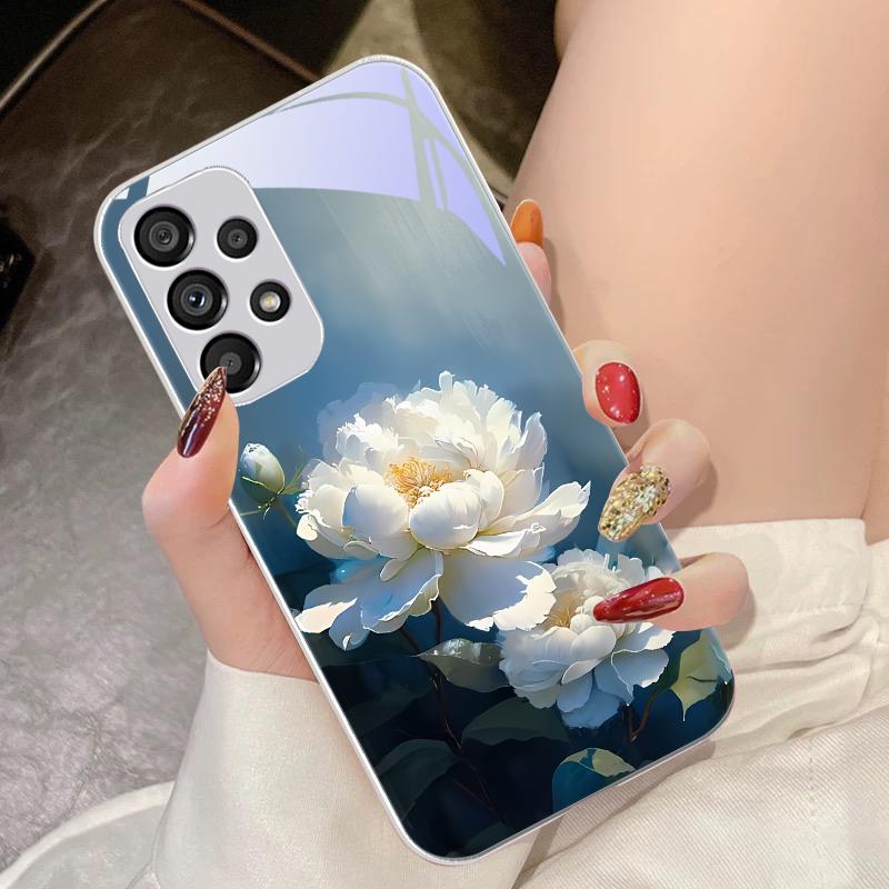Закаленное Стекло Чехол Для Телефона Для Samsung Galaxy S10 4G S20 11E 30 S21 21Fe 22 Pro S23 Ultra 5G S8 S9 Чернильная Гора Камелия