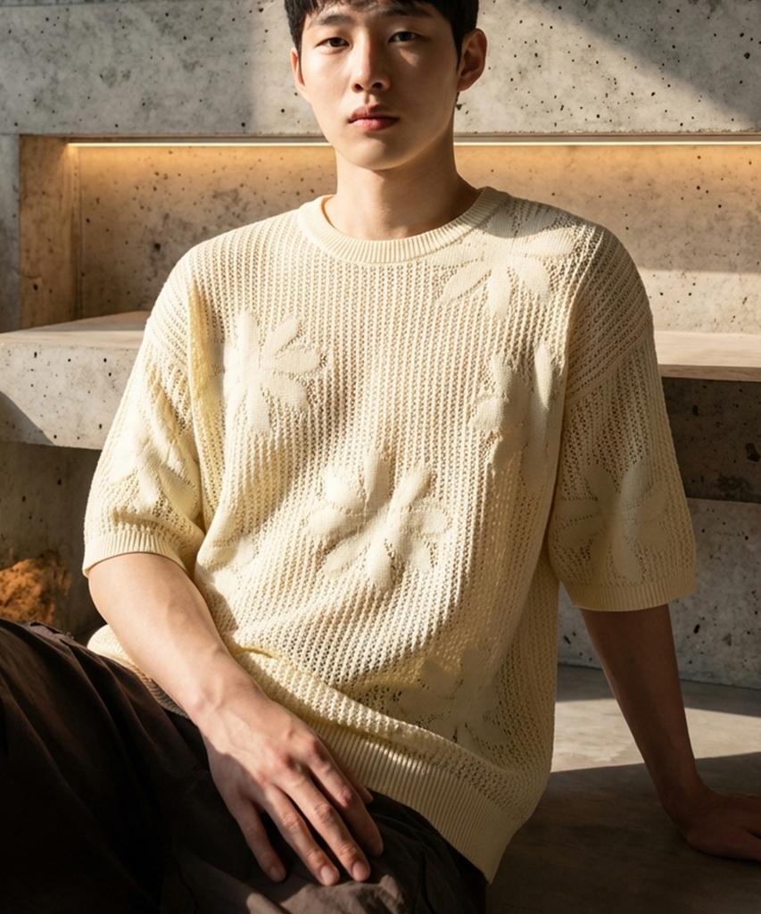 A MADE Viscose Flower Oversized Eyelet Knit (Ivory)
