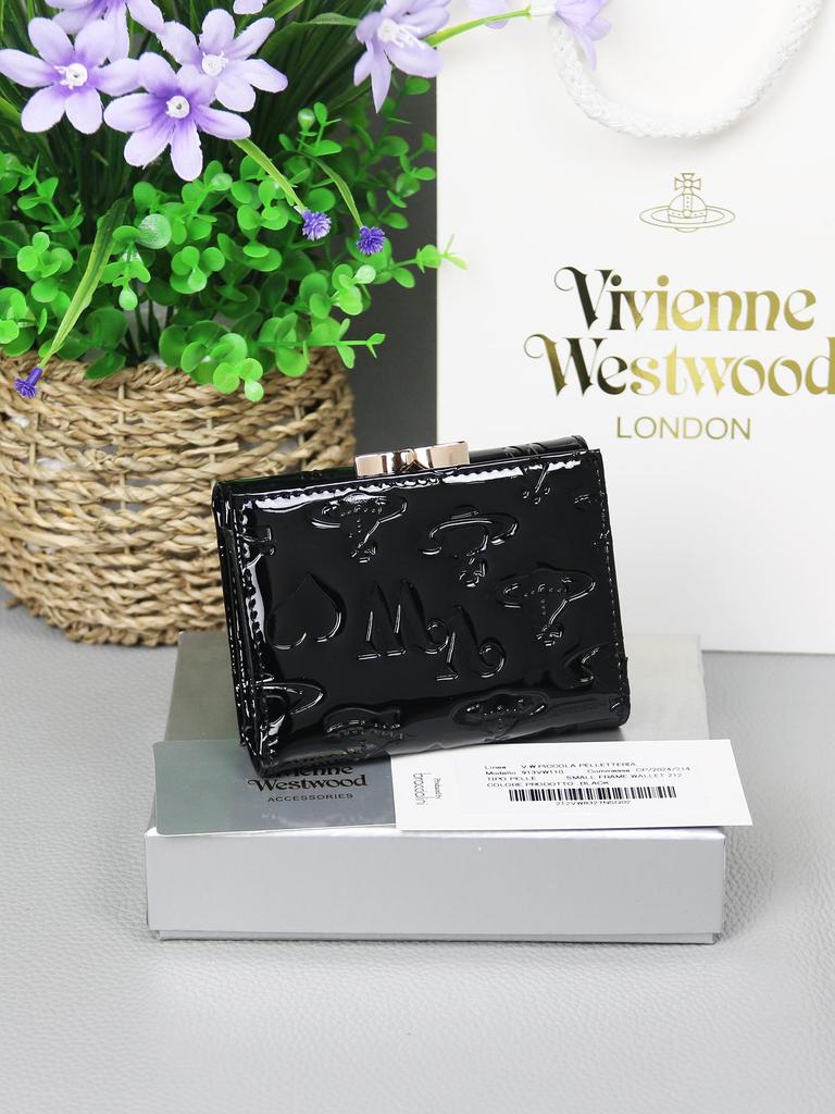 Женский трехсекционный кошелек 2025 года: Натуральная коровья кожа, Westwood, тиснение в виде сердца.