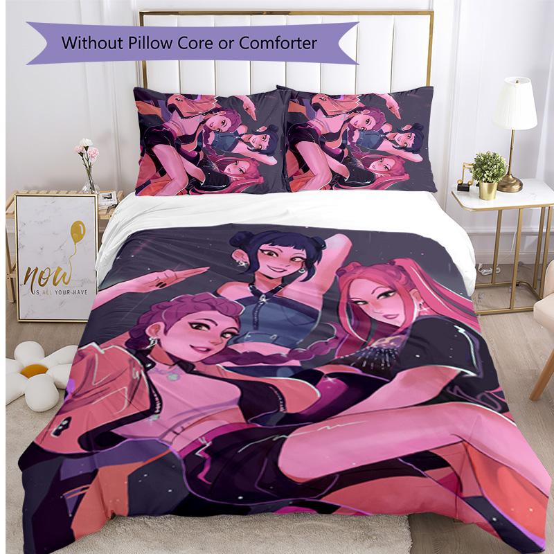 Kpop Demon Hunters Pattern Printed 3PCS Bedding Set, Soft Skin-Friendly Washable Duvet Cover & Pillowcases Set