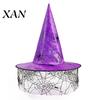Black Witch Hat Halloween Wizard Hat, Adult Kids Cosplay Cone with Spider Decorative Web Star Decor, Gothic Party Costume Prop, Trick or Treat