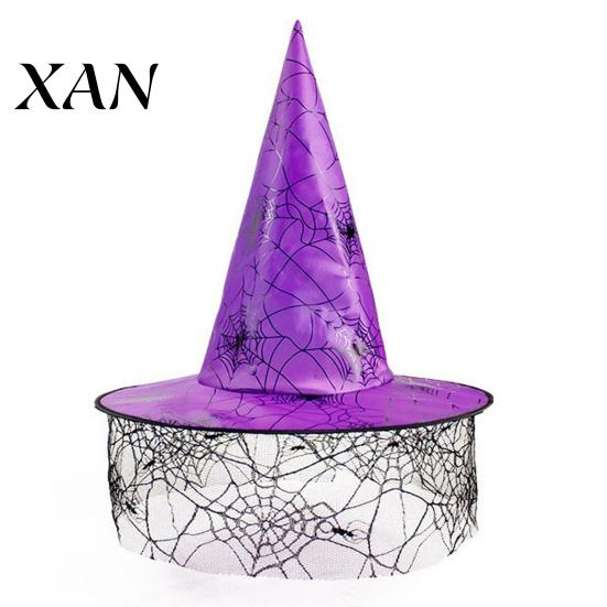 Black Witch Hat Halloween Wizard Hat, Adult Kids Cosplay Cone with Spider Decorative Web Star Decor, Gothic Party Costume Prop, Trick or Treat