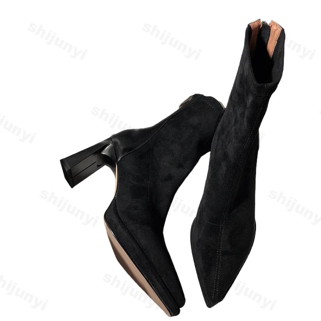 Модные женские ботильоны с острым носком, модные элегантные современные тонкие короткие ботильоны, осенне-зимние женские замшевые туфли из кожи Botas De Mujer
