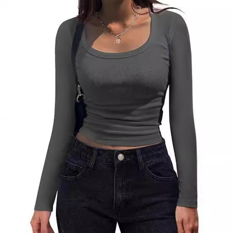 YYFS Женская мода повседневная весна осень однотонные принты длинные рукава U-образный вырез блузки и рубашки