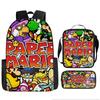 Large Capacity Backpack Set Super Mario Graphic Kids Backpack School Bag 3-Piece Set for Children