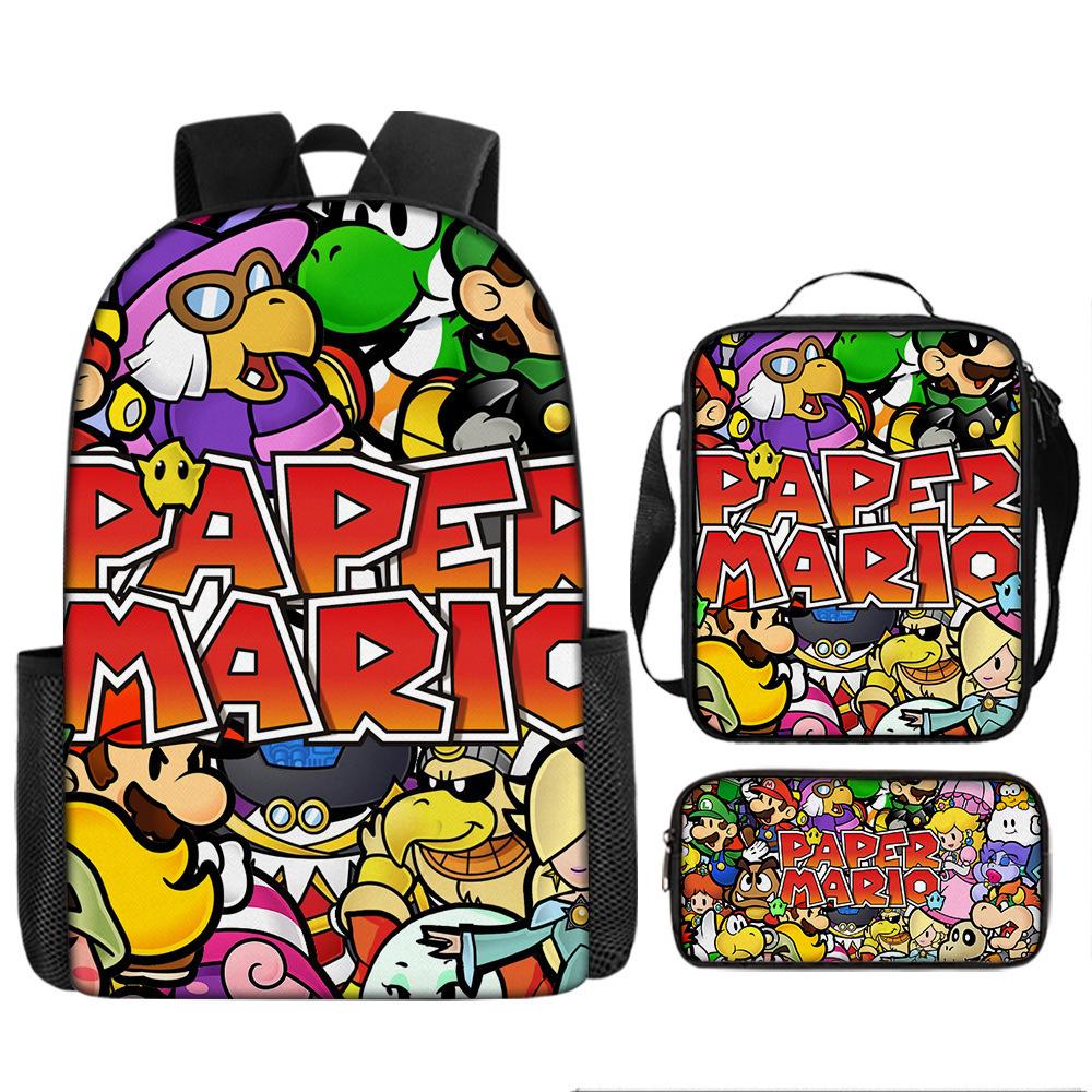 Large Capacity Backpack Set Super Mario Graphic Kids Backpack School Bag 3-Piece Set for Children