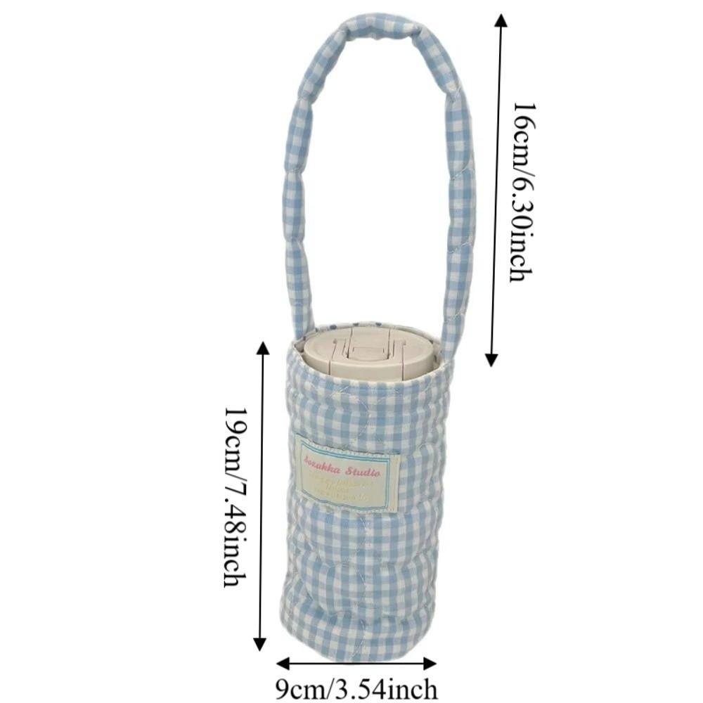 Plaid Design Water Bottle Protective Cover Heart Embroidery Thermos Cup Sleeve For Men And Women