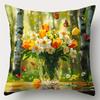 Double-Sided Printed Pillow Covers, Vibrant Tulip Daffodil Bouquet Butterflies Print Cushion Cases Nature-Inspired Home Decor