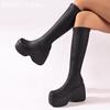 Platform Women High Boots Leather Fashion Super High Heel Shoes 2025 Trend Knee High Pumps Winter Motorcycle Goth Botas De Mujer