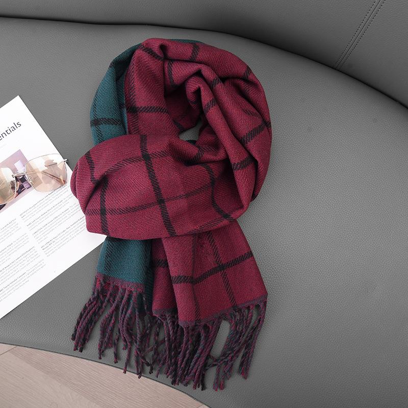 Scarf Women's Autumn and Winter Scarf Student Japanese Thick Trendy Ins Korean Version Versatile Double Sided Line Cute Girl Scarf