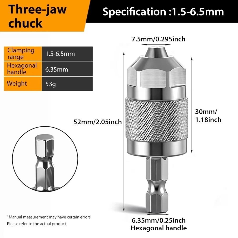 New Self-Tightening Drill Chuck Adapter 1.5-6.5mm Hexagonal Handle Pneumatic Drill Chuck 1/4 Inch Quick Change Chuck Power Tool