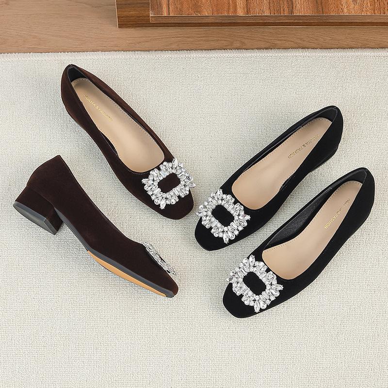 W 2218-60 туфли-лодочки для женщин, новые, 2025 год, с французским темпераментом, элегантные, со стразами, на толстом каблуке, вечерние