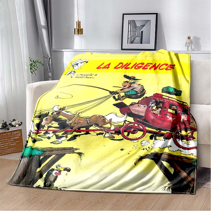Lucky Luke Western Cowboy Flannel Blanket Cartoon Print Warm Sofa Throw Vintage Home Decor Gift For Comic Fans