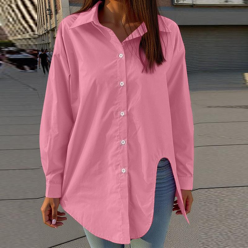 ZANZEA Women Vintage Shirt Collar Irregular Hem Long Sleeve Shirts
