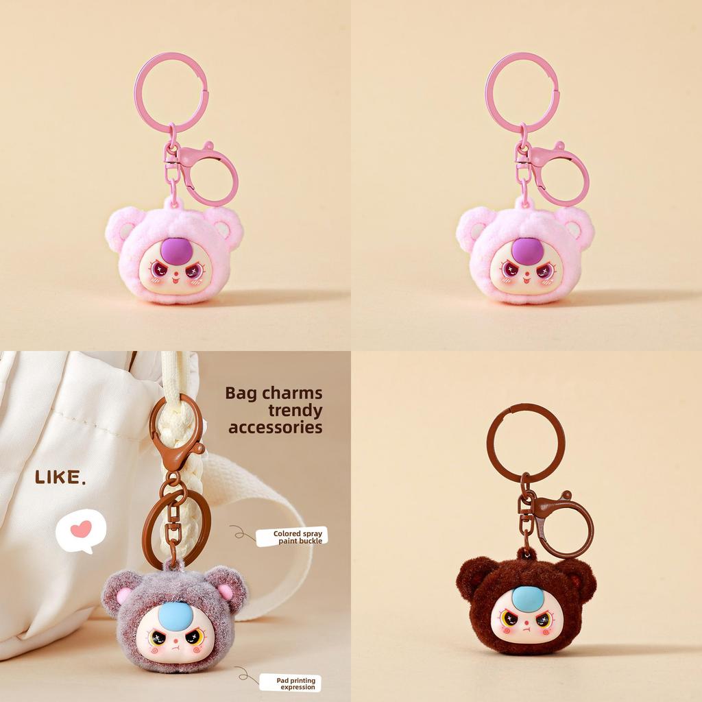 Cute Baby Three Cartoon Pile Coating Panda Head Pendant Keychain For Kids And Friends