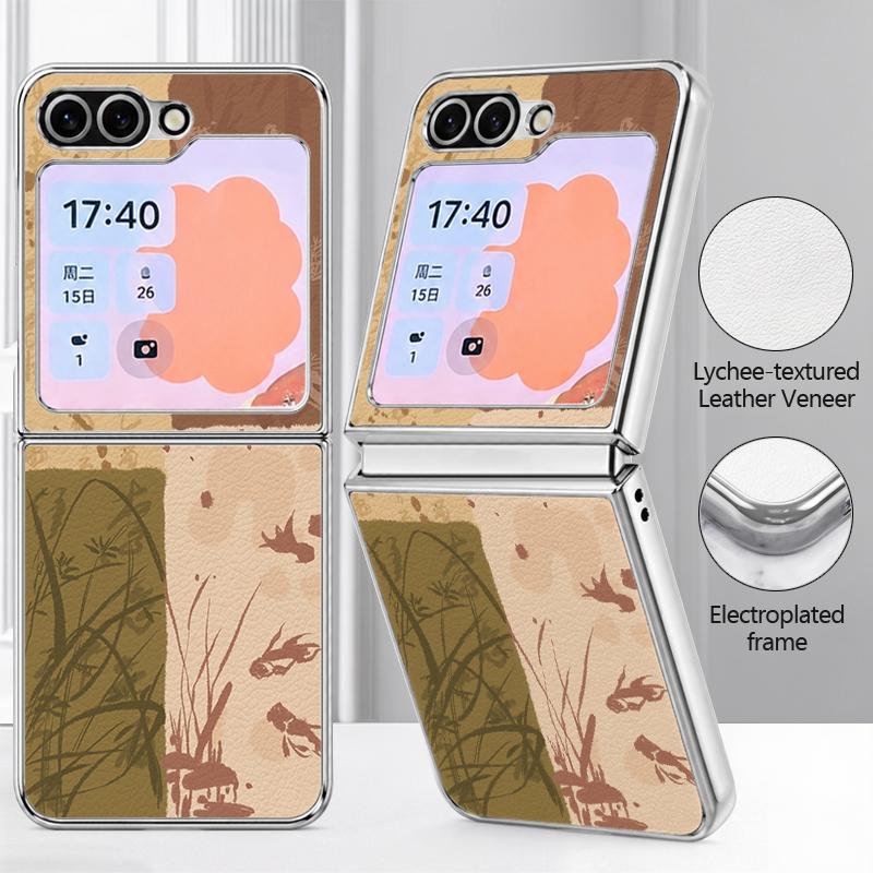 Чехол с цветочным узором, масляная живопись, для Samsung Galaxy Z FLIP 7 FE 6 5, с покрытием, гибридная складная крышка из ПК + ПУ кожи, для Samsung Z Flip7 Flip6 Flip5