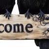 Window Hanging Decor Halloween Crow Door Hanger Sign, Wooden Black Welcome Gothic Natural Hemp Rope Sign Plaque, Rustic Vintage Outdoor for