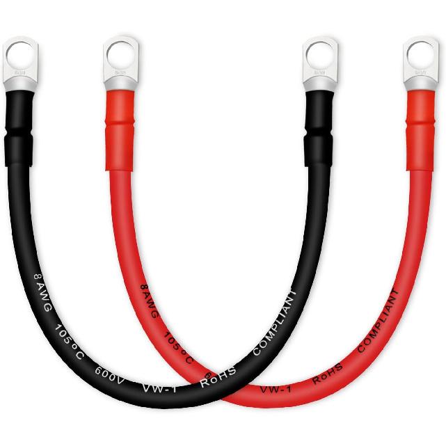 4 AWG Battery Cables with 3/8 inch Copper Terminals(2PCS 1FT)
