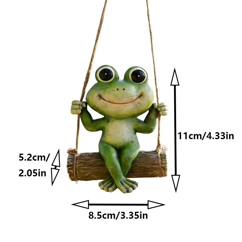 Swing Log Frog Resin Hanging Ornament Big Eye Cartoon Frog Tree Hanging Statue Yard Patio Garden Micro Landscape Decor