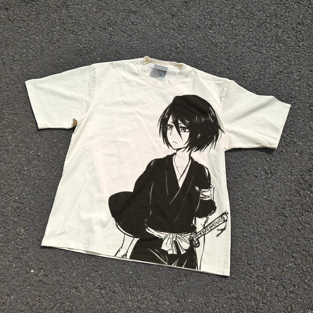 2025 Лето Новая Футболка Тяжеловесная с Коротким Рукавом Отбеливатель Бог Смерти Рукия Кучики Винтаж Харадзюку Графические Футболки Топы Футболки инс