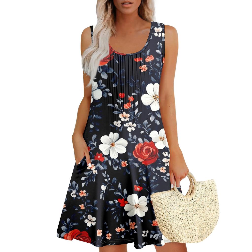 Женский повседневный сарафан с карманами, летнее пляжное платье в стиле бохо, праздничное платье для женщин, платья-майки