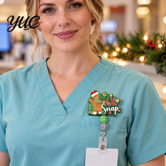 Work ID Card Reel Christmas Retractable Badge Reel, 360 Degree Smooth Rotating Clip, Teacher Waterproof Acrylic Holder for Cards And Keys Id Clip