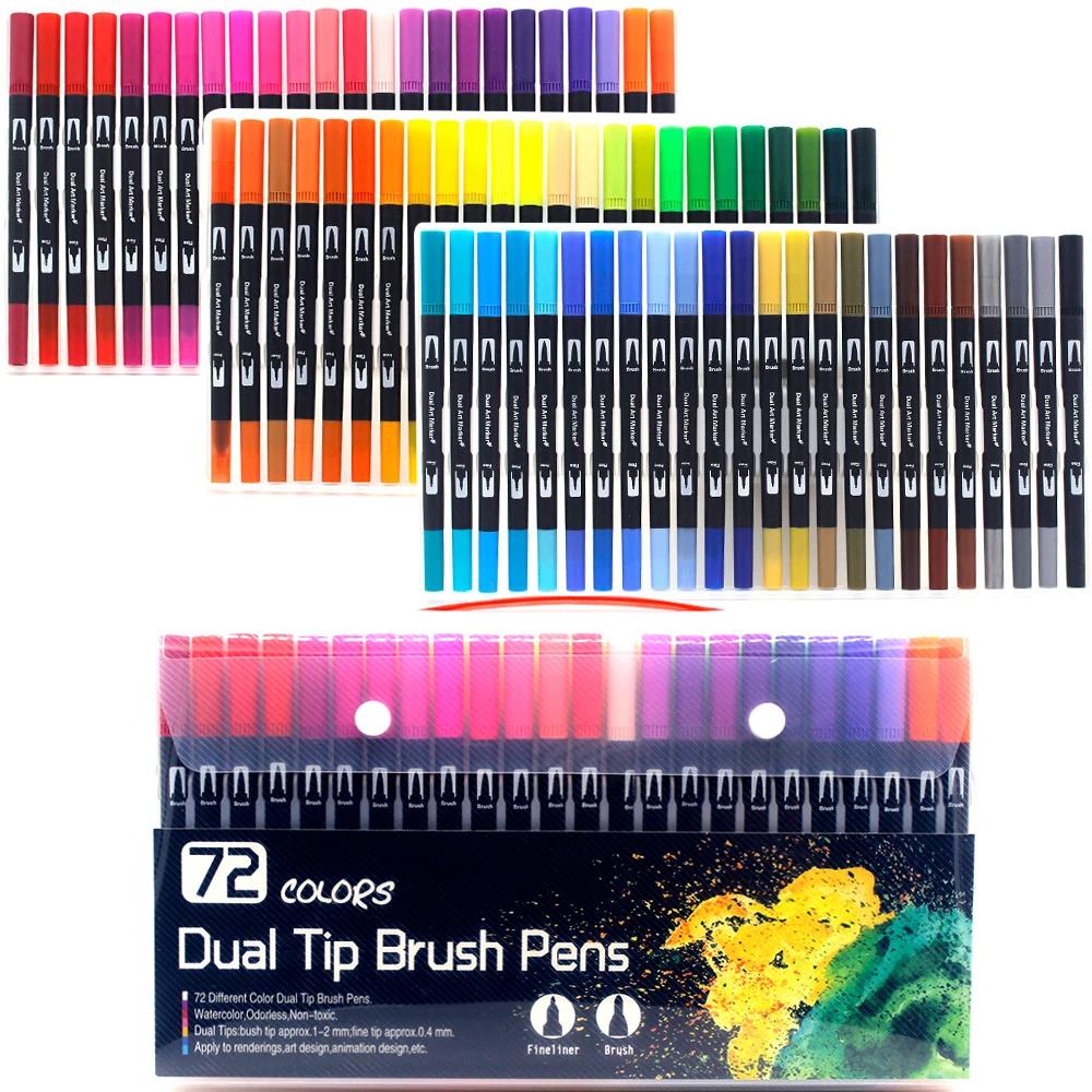 Dual Tip Brush Art Markers Pen 12/24/36/48/60/72/100/120/168 Colors Watercolor Pens for Drawing Painting Calligraphy Art Supplies