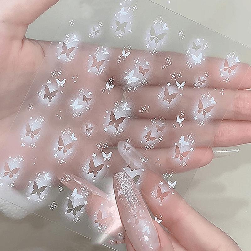 Hollow Out Spray Painted Star Butterfly Nail Stickers Transparent White Pentagram Wearing Nail Stickers Decorations
