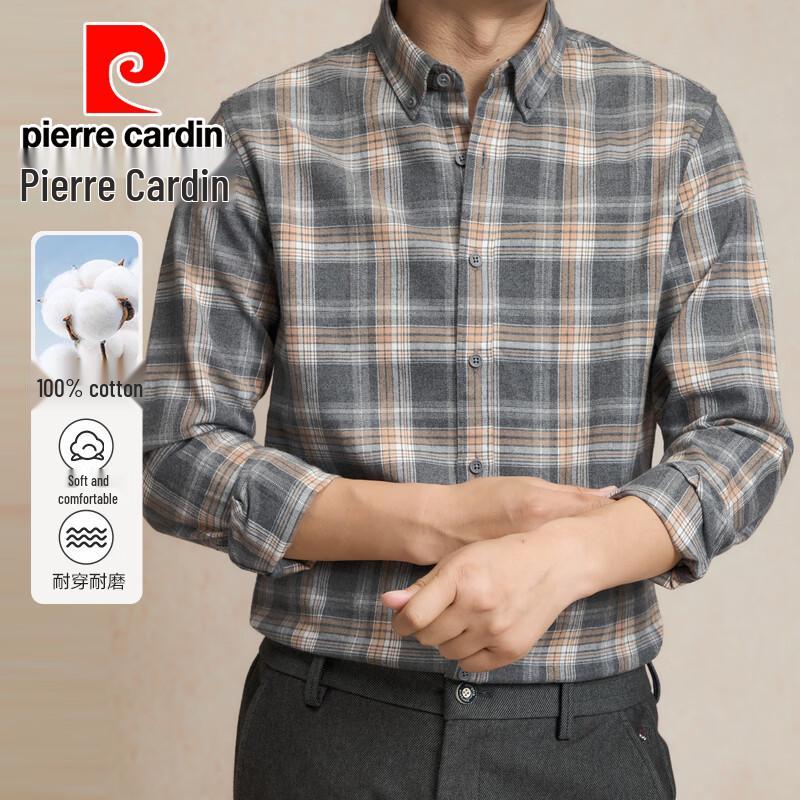 Pierre Cardin Мужская фланелевая клетчатая рубашка с длинным рукавом в стиле business casual