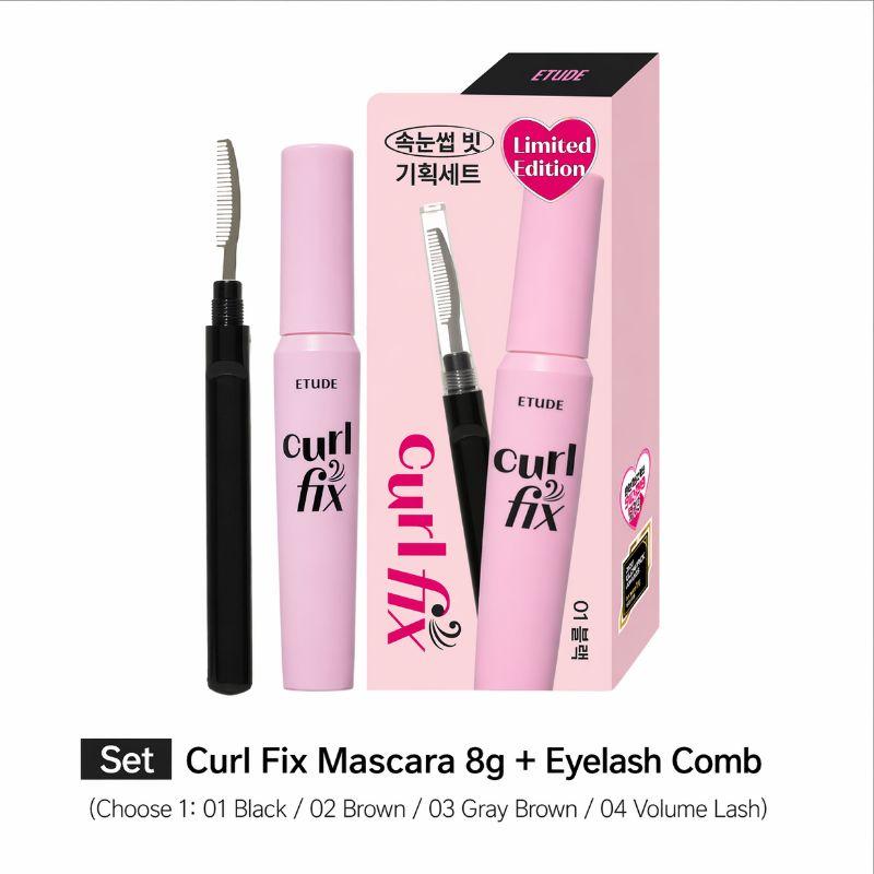 Тушь для ресниц ETUDE Curl Fix 8 г + Набор с расческой для ресниц – Стойкий изгиб, Объем и Четкость, Не смазывается