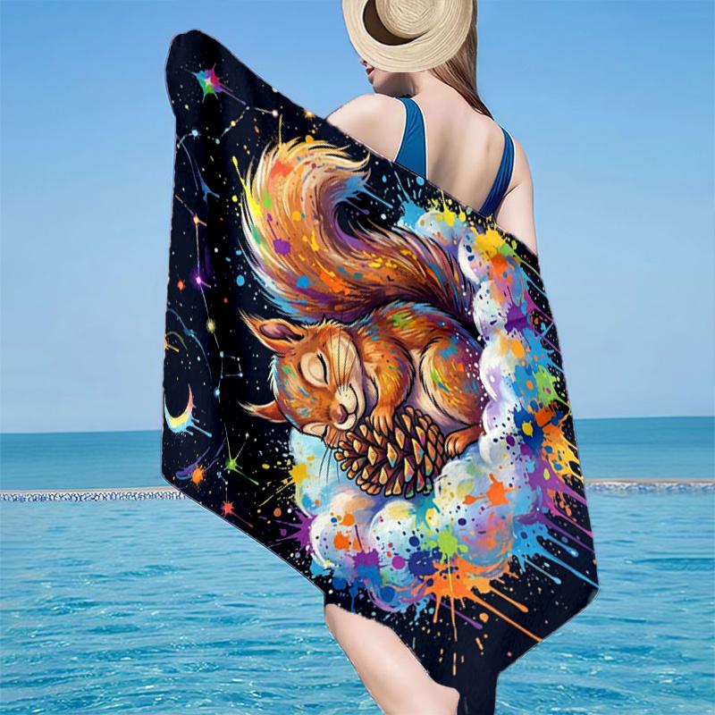 Squirrel Dreams Under Moonlight Beach Towel, Super Soft Microfiber, Gift for Her/Him, Birthday, for Pool, Beach, Travel, Home Decor Fan gifts